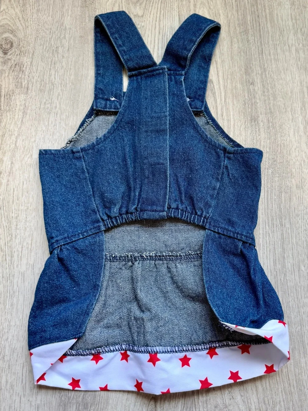 Denim Stars & Stripes Overalls Skirt for Pets/Small Dogs with Navy Blue & Red